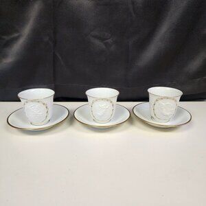 Bing and Grondahl Tea Cups and Saucers Set of 3 White Gold Trim